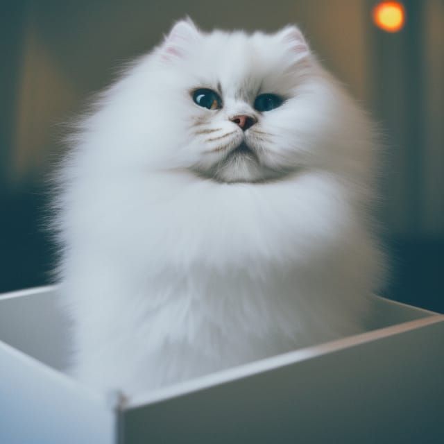 Curious Persian Cat in Box: Wes Anderson Digital Art