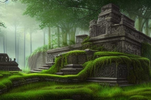 Mysterious Ancient Temple Ruins in Detailed Matte Painting