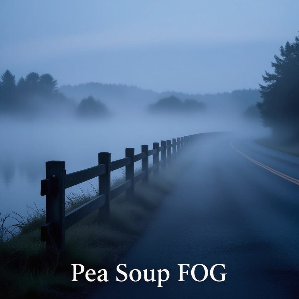 Eerie Fog Rolls Over Highway and Fence Posts