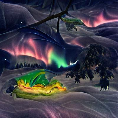 Dragon Sleeping Under Aurora Borealis