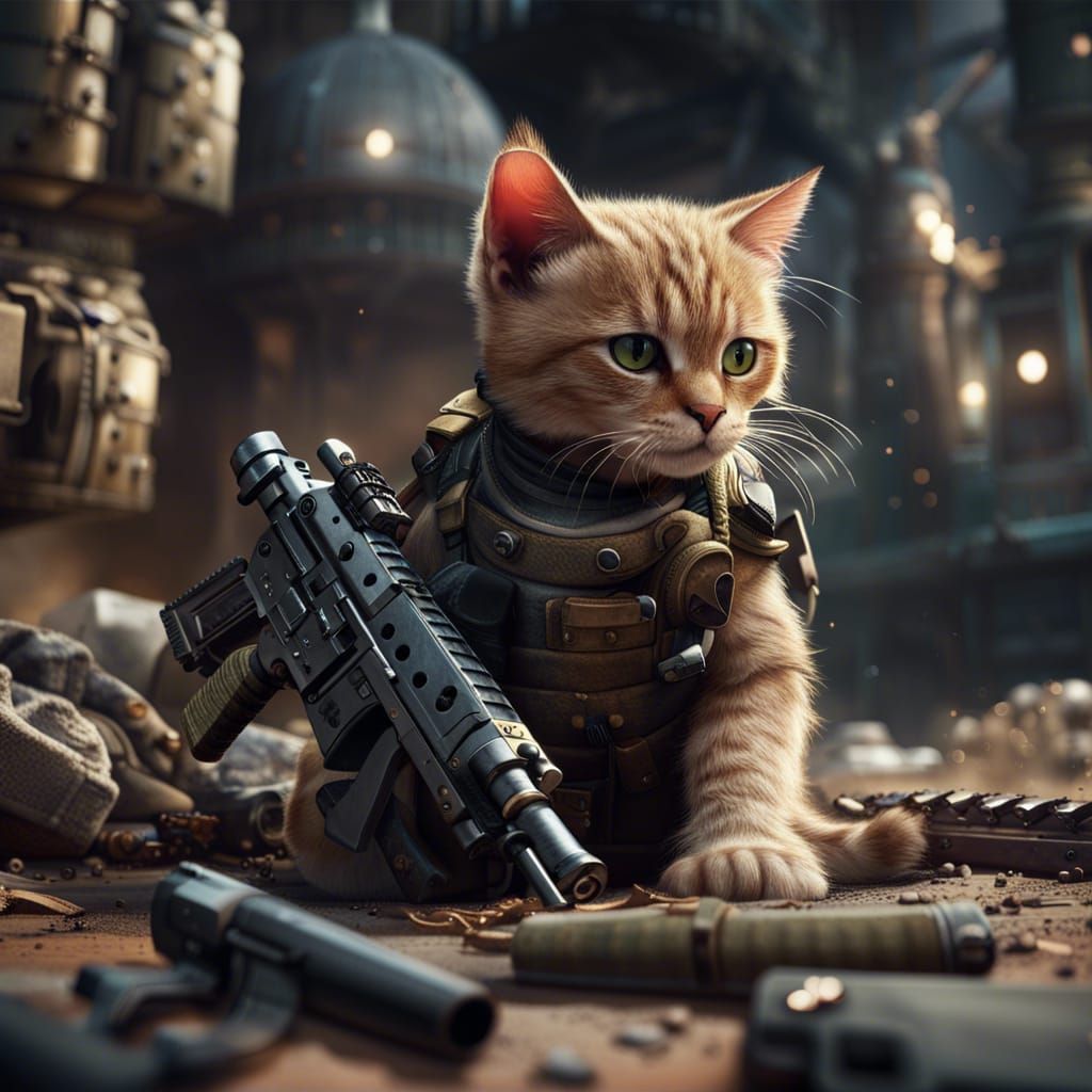 Kitten in Combat Zone: Matte Painting Concept Art