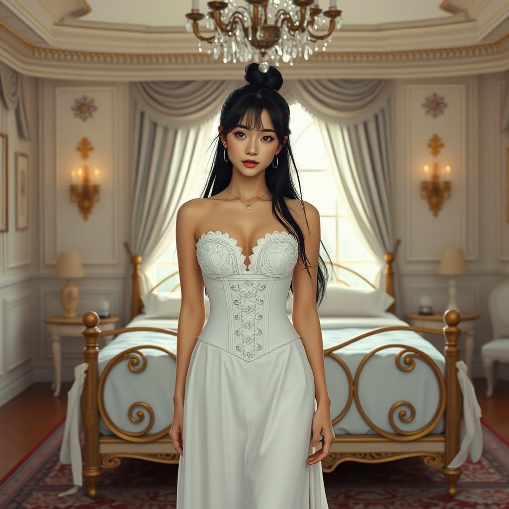 Anime Woman in Vintage Villa, Ethereal Style