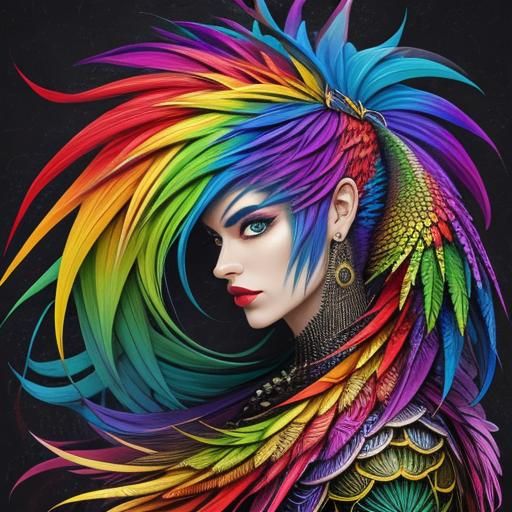 Woman with Rainbow Dragon Scales in Abstract Art