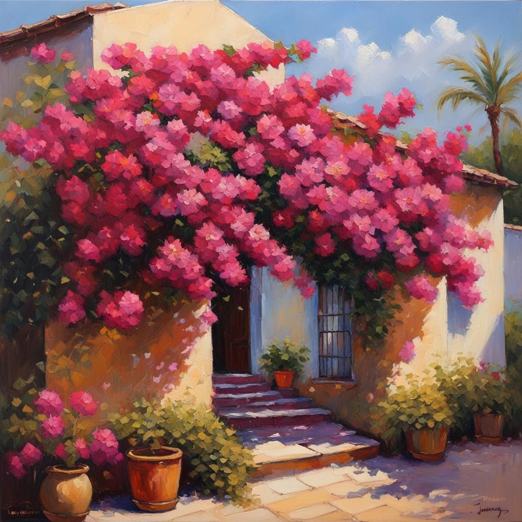 Bougainvillea Flowers in Oil Painting Style