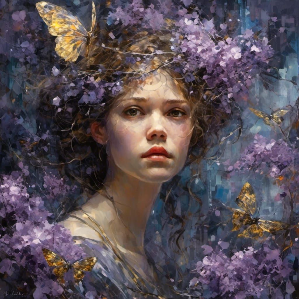 Ethereal Fairy Hiding in Lilac Bush