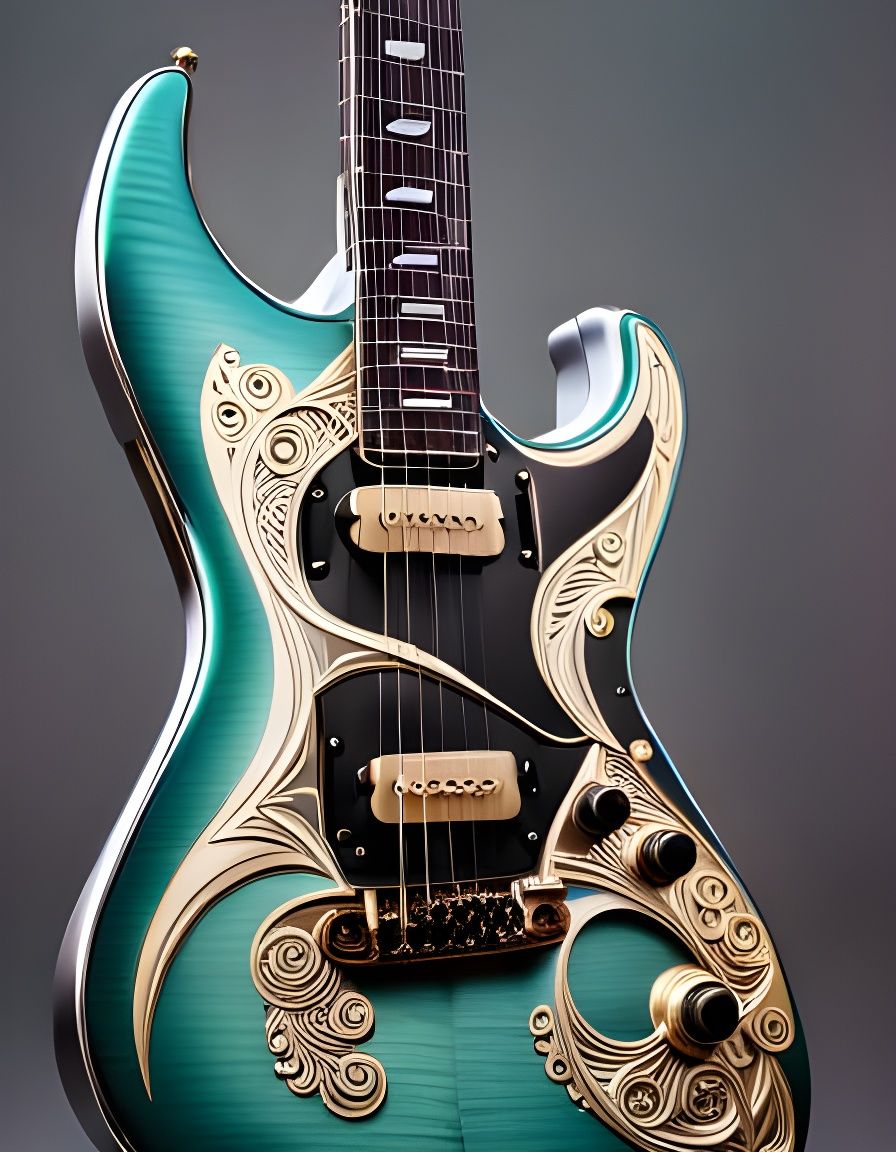 Opalescent Cyborg Guitar in Biopunk Style
