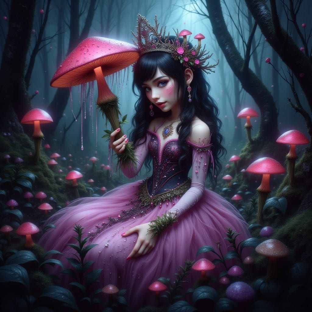 Mystical Mushroom Princess in Neon Whimsy