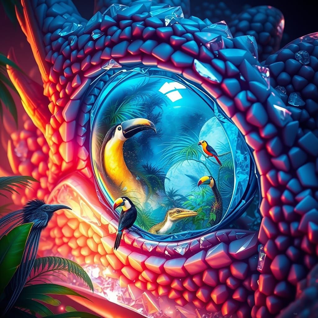 Hyperrealistic Tropical Dragon Eye in Crystal