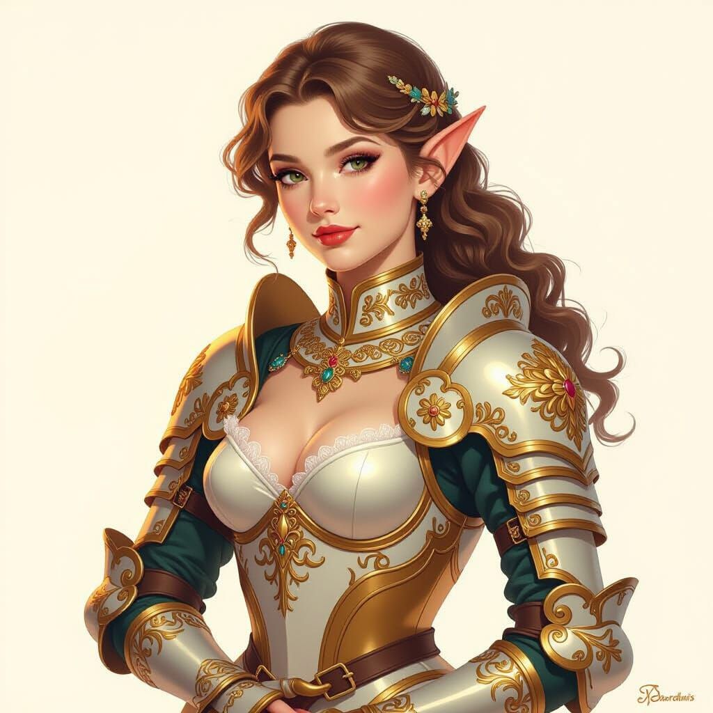 Elf Warrior in Porcelain Armor with Golden Light
