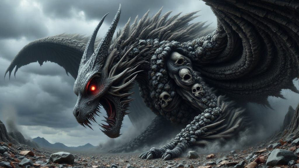 Gothic Dark Knight Reimagined as Skull Dragon in Haunting Bi...