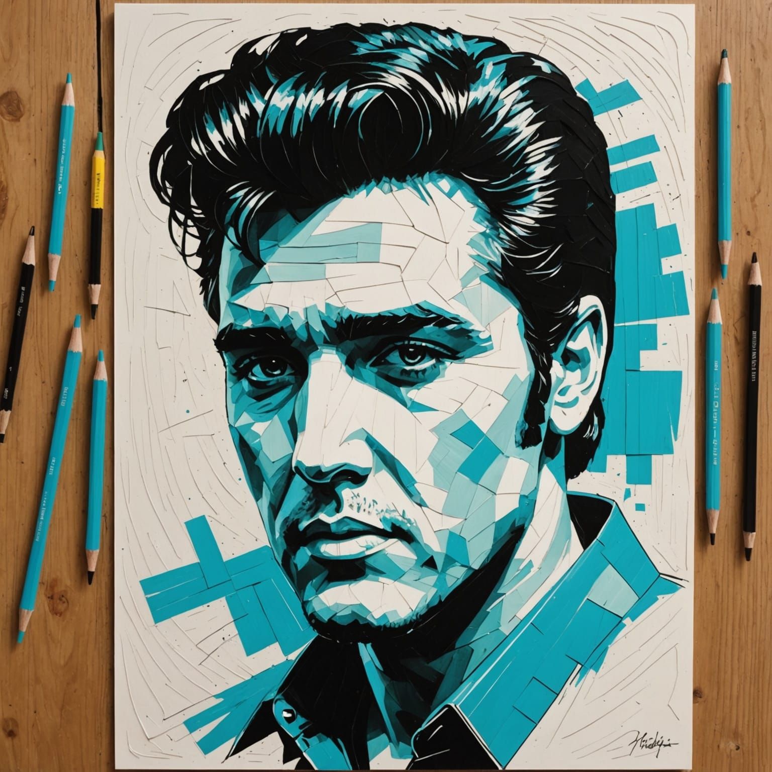 Neo-Expressionist Oil Painting of Elvis Presley on Yellow Pa...