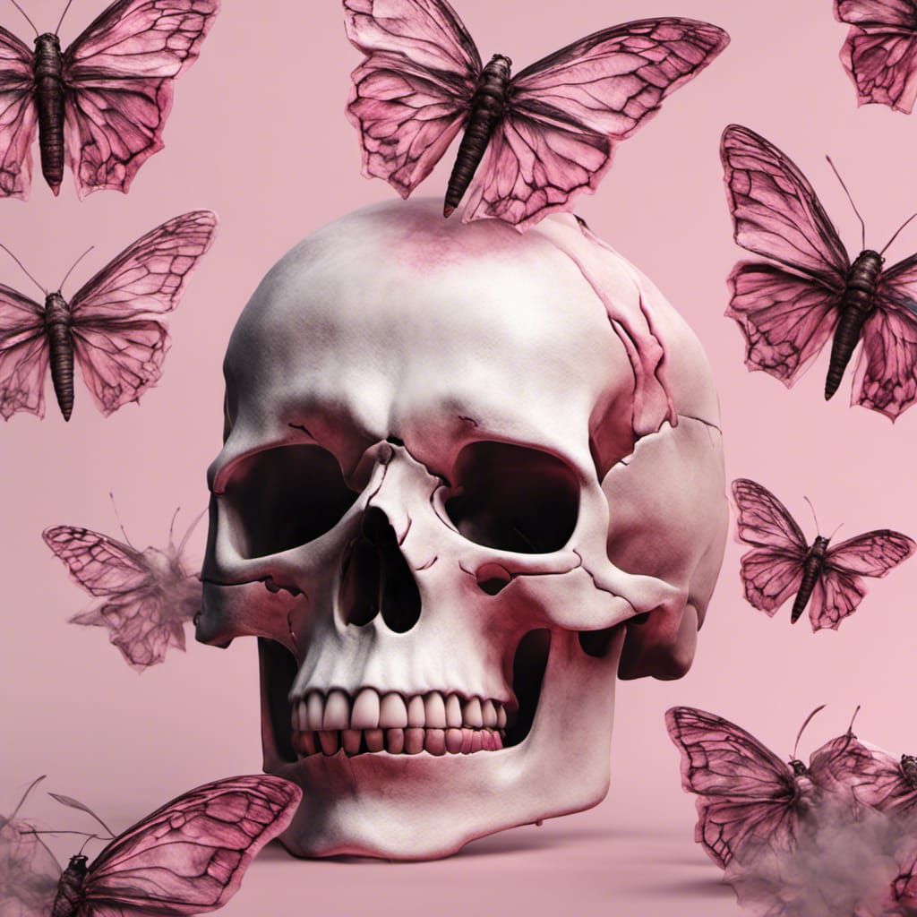 Skull Enshrouded in Moths: Hyperrealistic Digital Art