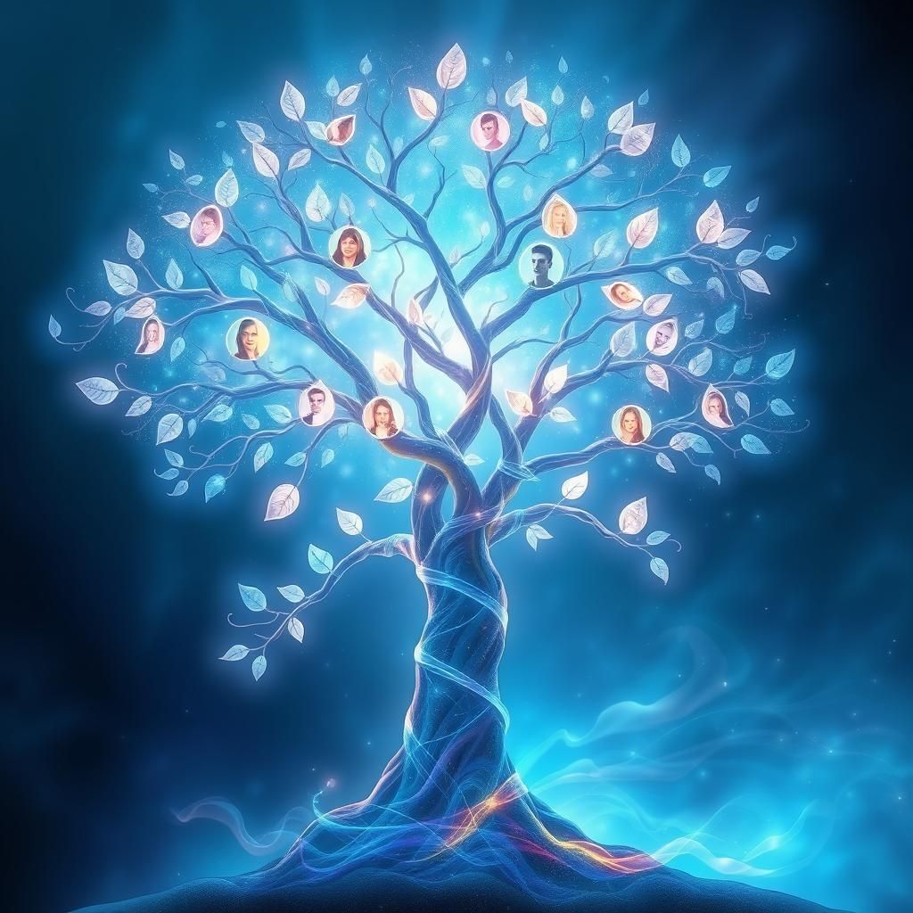 Luminous Mystical Tree with Dating Profiles in Digital Art