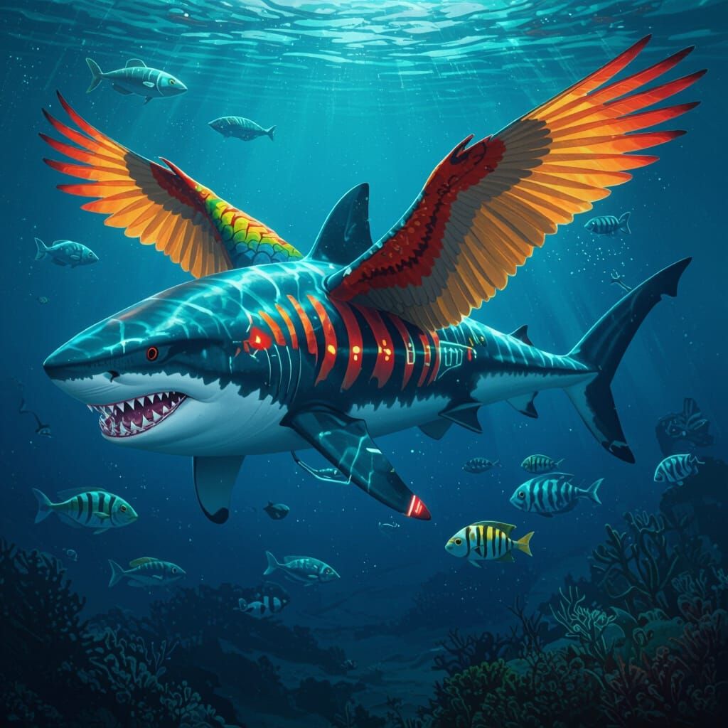 Bioluminescent Ocean Chimera in Futuristic Style