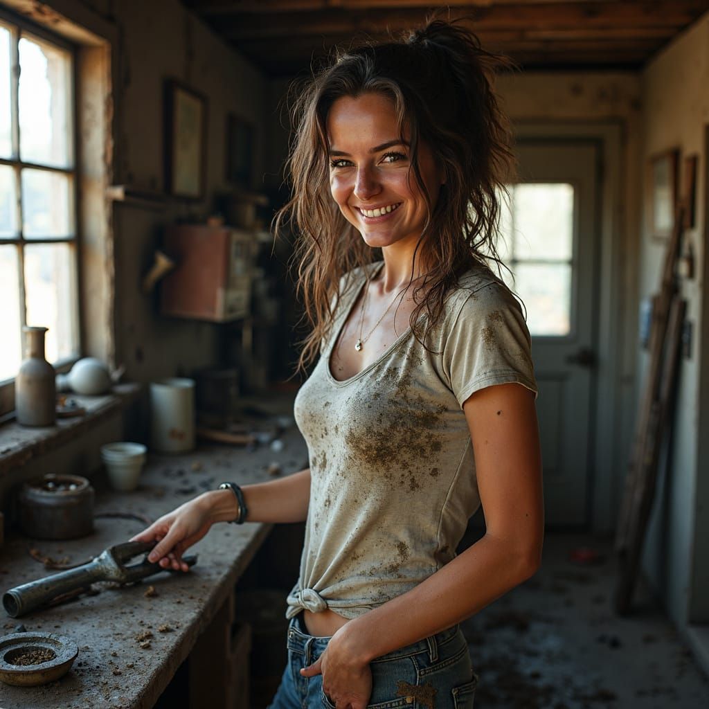 Dieselpunk Woman in Post-Apocalyptic Shack