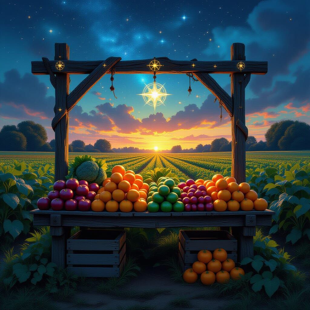 Glowing Fruits and Vegetables on Fantasy Farmstand
