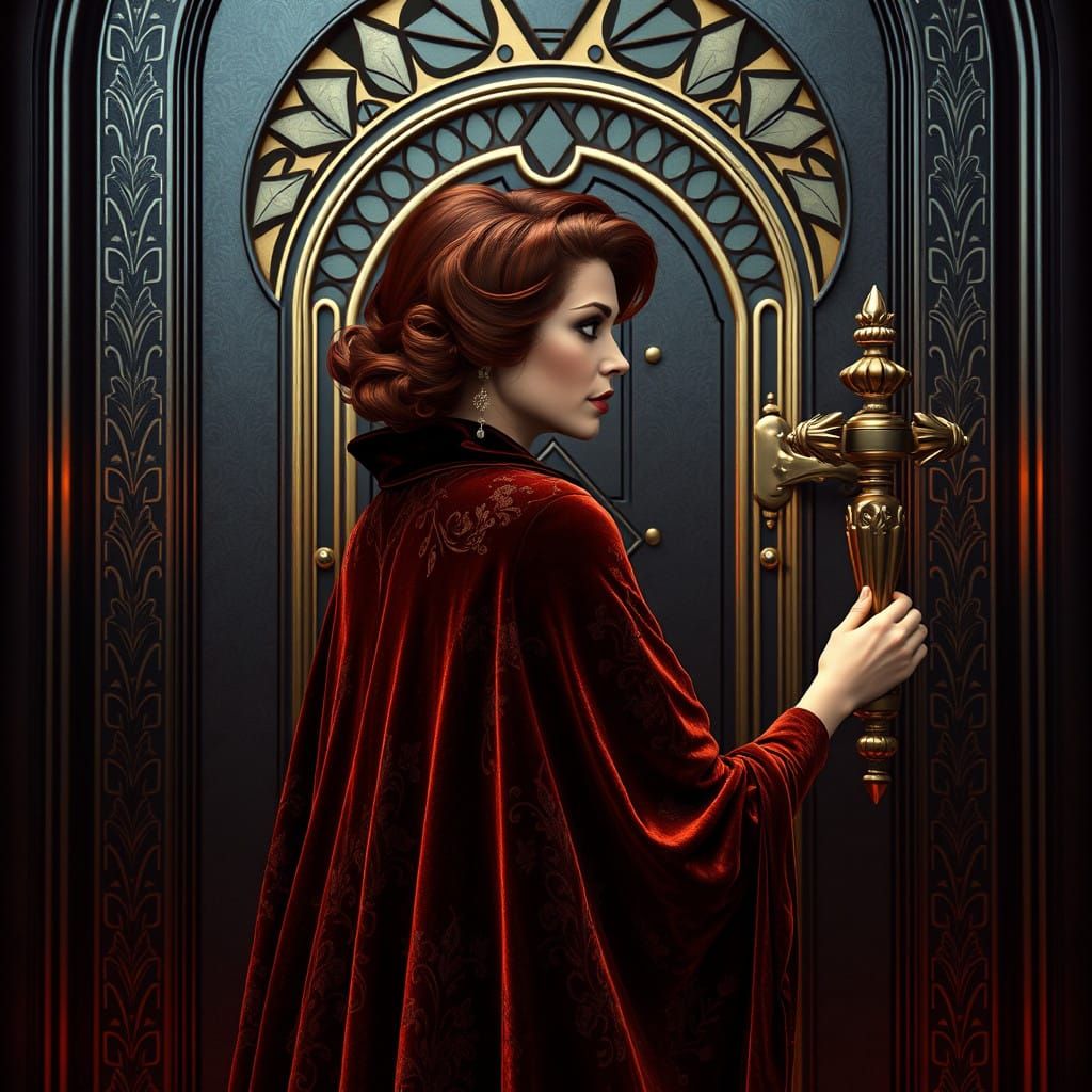 Elegant Redhead Opens Mystical Art Deco Door