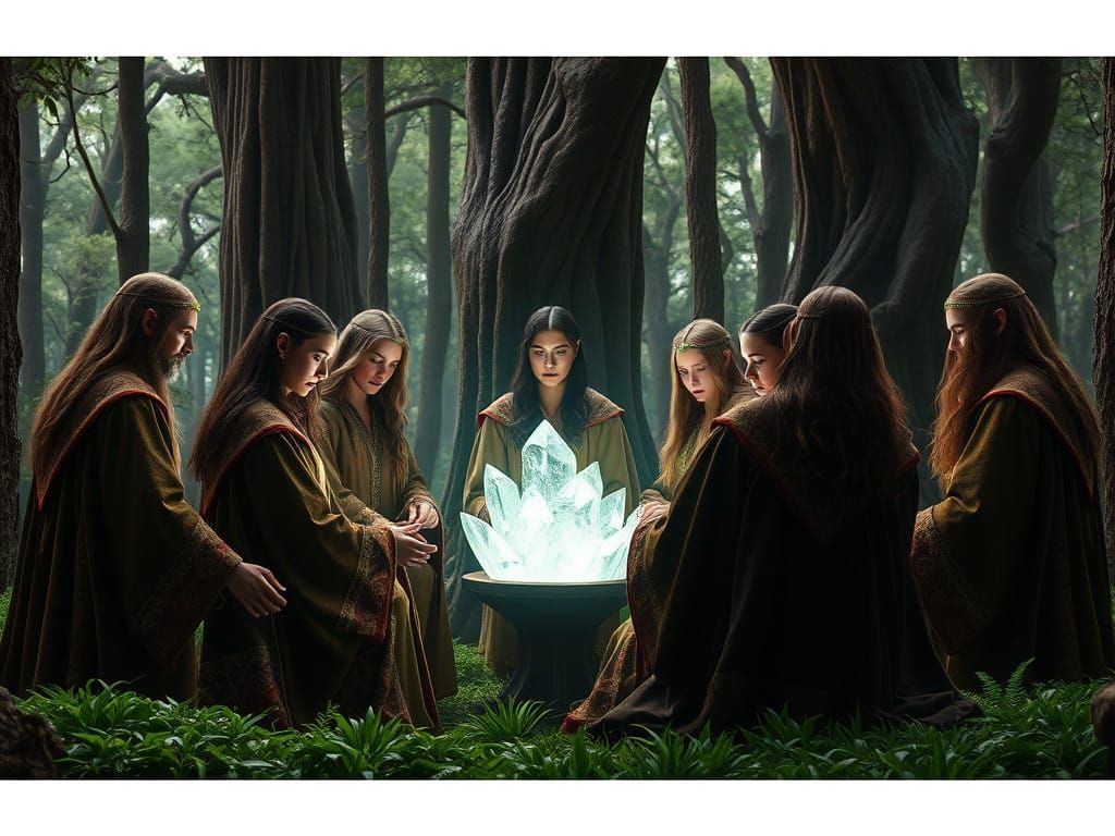 Ethereal Elves Gather in Primeval Forest Circle
