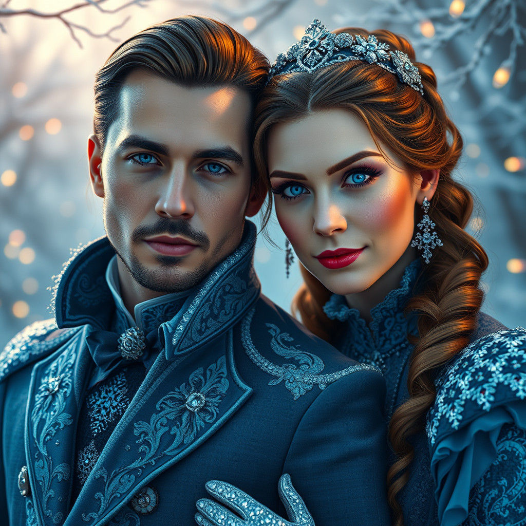 Victorian Couple in Winter Wonderland Portrait