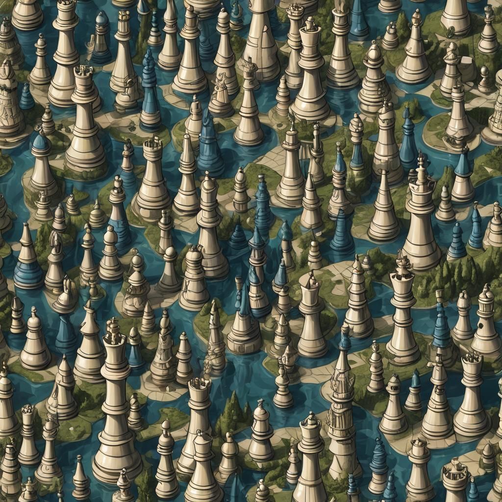 Surreal Chess World: Landscapes Shaped by Chess Pieces