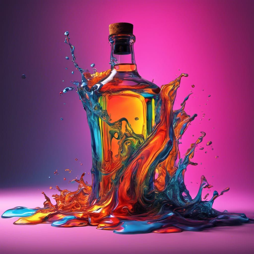 Melting Whiskey Bottle in Neon Colors
