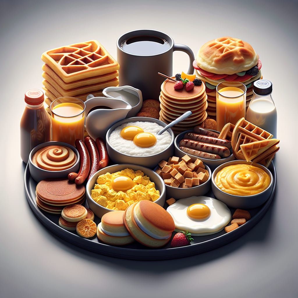 Detailed Compact Breakfast Platter with Coffee and Juice