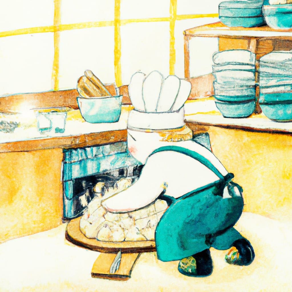 inside a warmly lit kitchen with a young chef