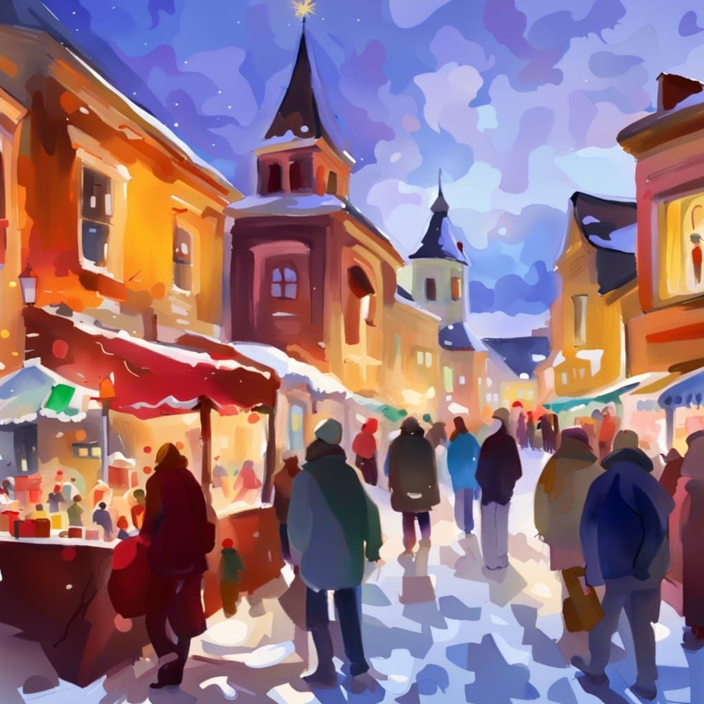 Christmas Fair in Gouache Style Digital Art
