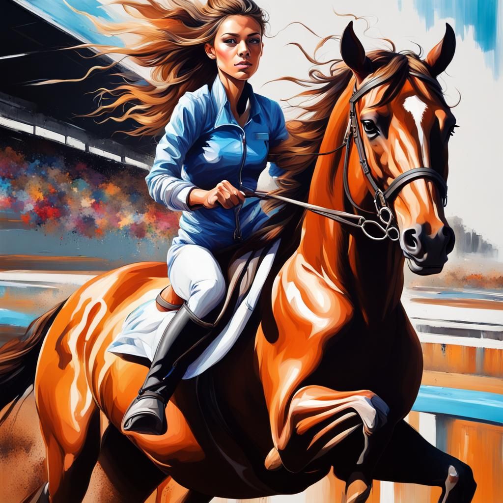 A beautiful girl riding horse