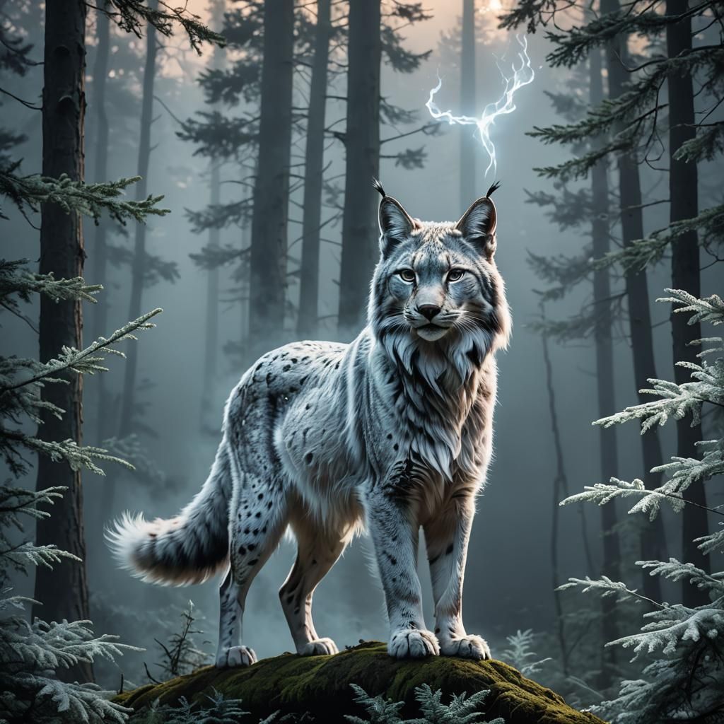 Ethereal Lynx Patronus in Moonlight Forest