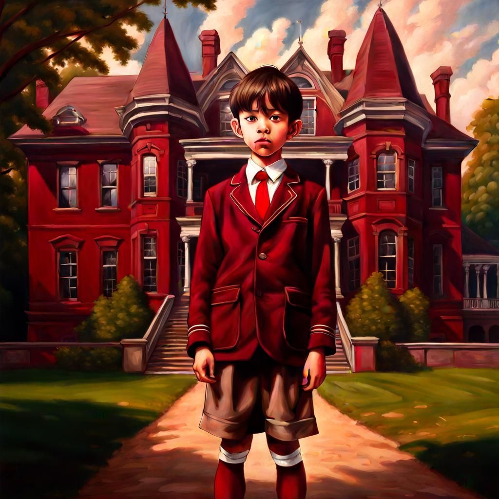 Boy in Mask and Victorian Setting, Hyperrealism Style