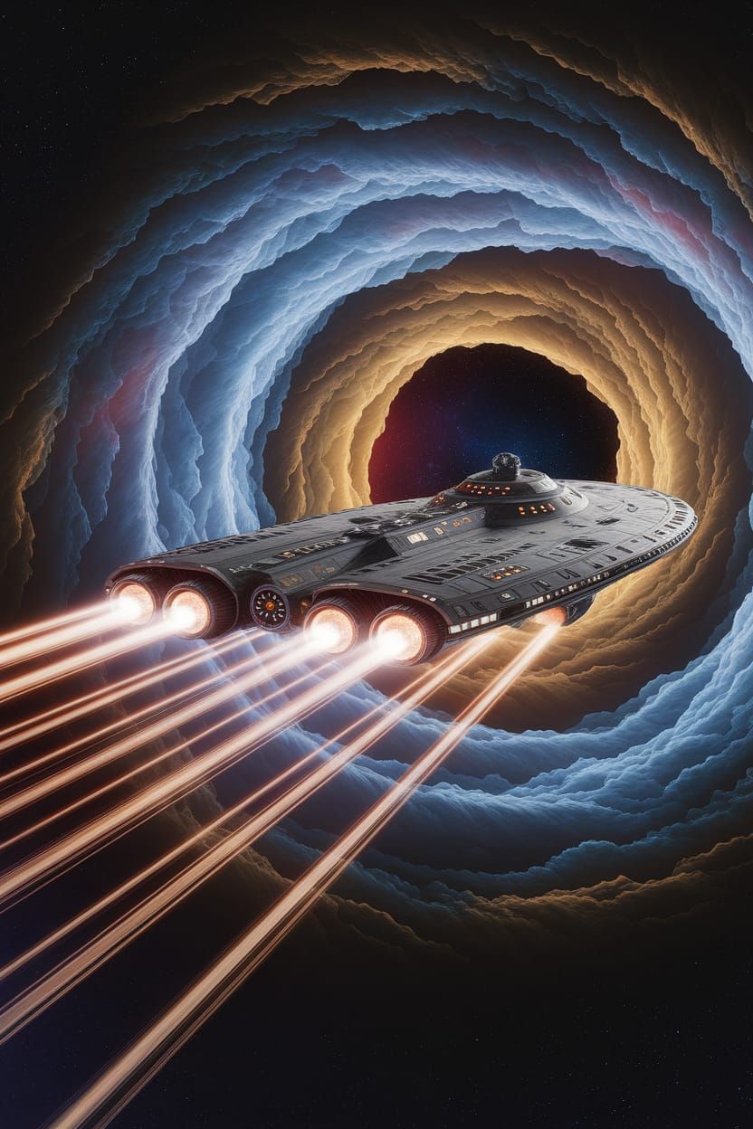 Starcruiser Emerges from Wormhole with Plasma Flames