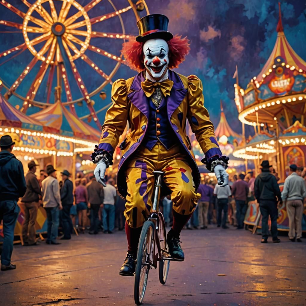 Clown on Tightrope: An Impressionist Carnival Dream