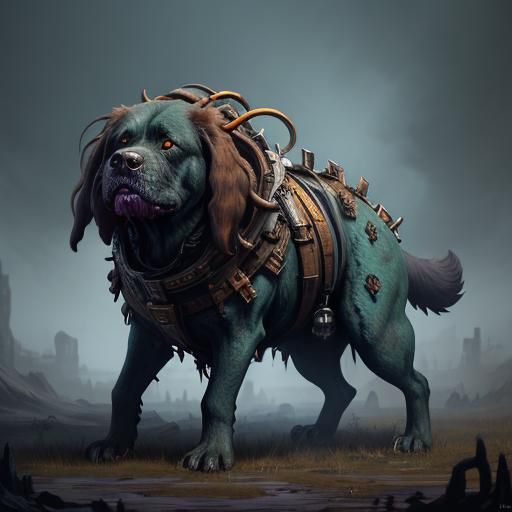 Dog Zombie in Detailed Matte Painting Style