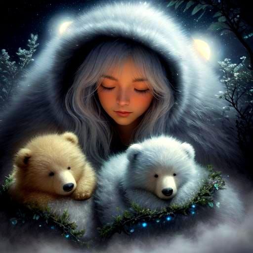 Chibi Bears Asleep on Bioluminescent Moon