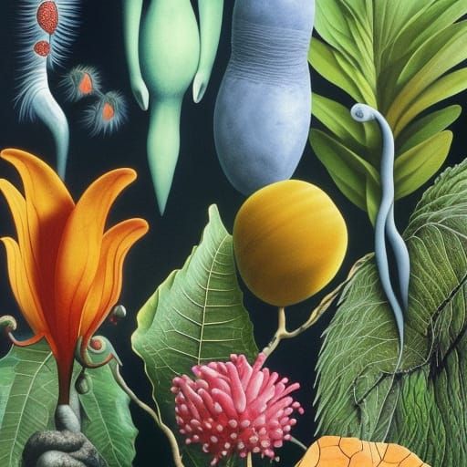 Botanical Illustration of Surreal Fantastic Creatures