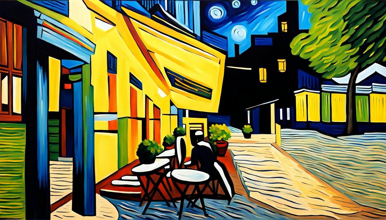 Cafe Terrace at Night: Van Gogh Style Oil Painting