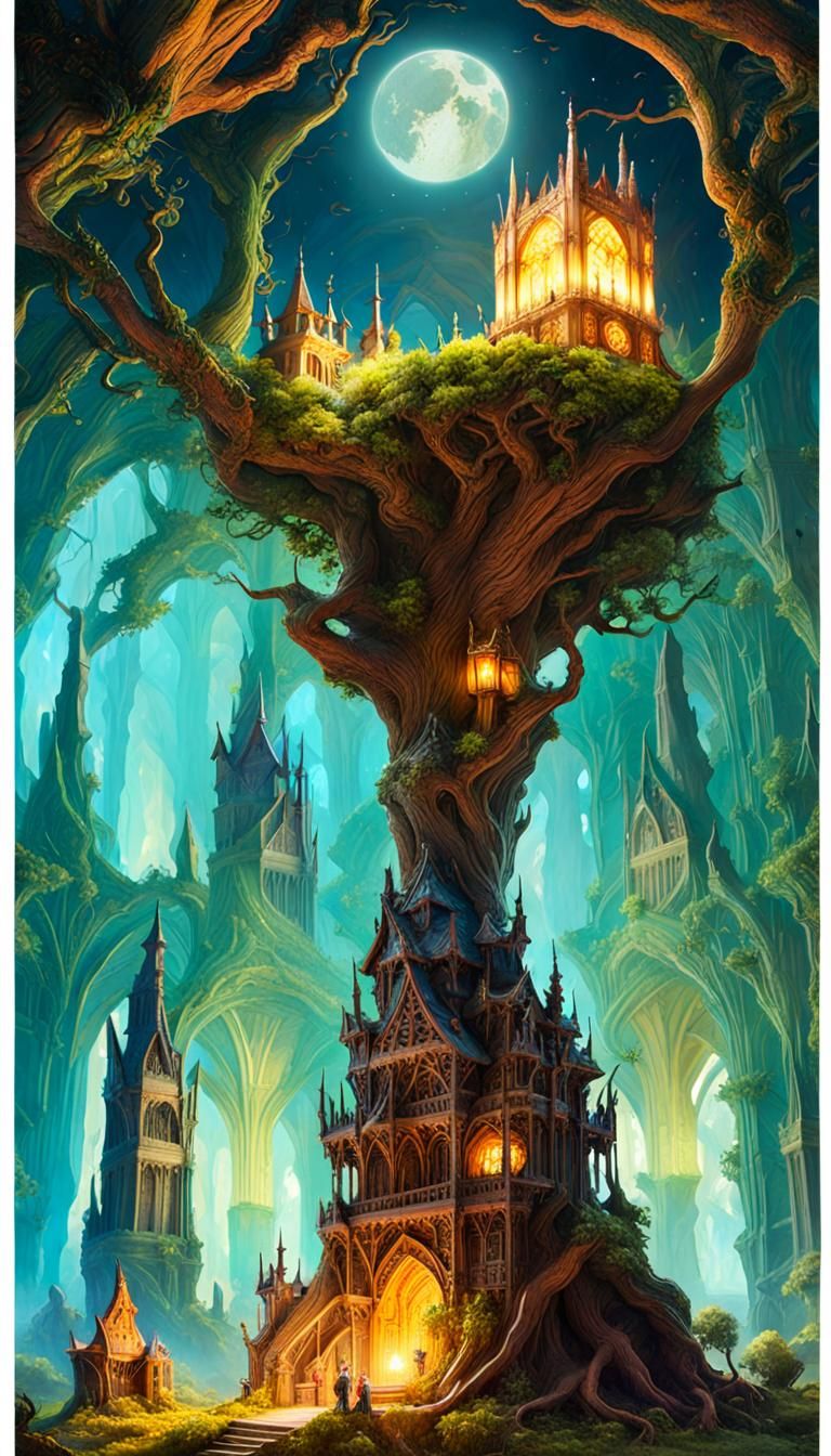 Enchanted Library Inside Ancient Gnarled Oak