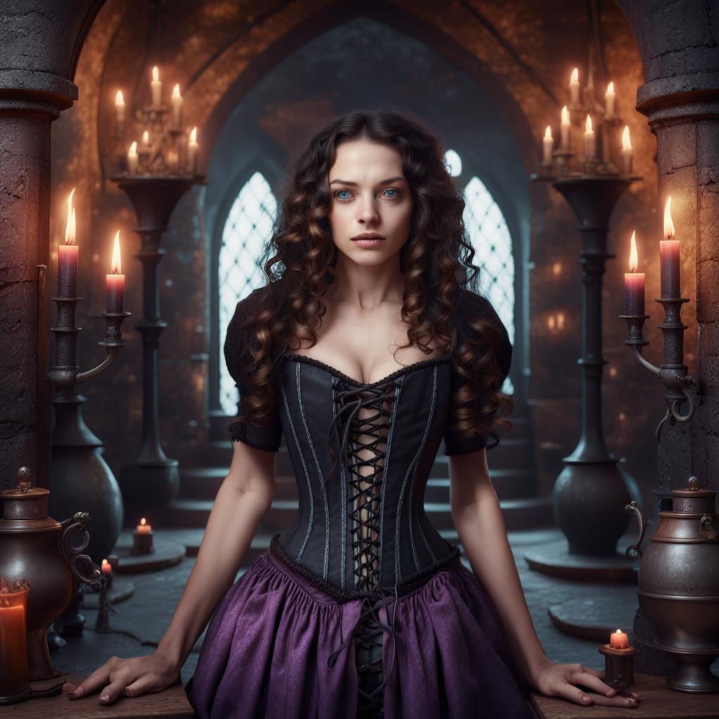 Medieval Witch Brewing Potion in Castle Lair