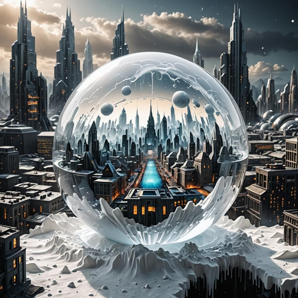 Glowing Futuristic City in Crystal Sphere