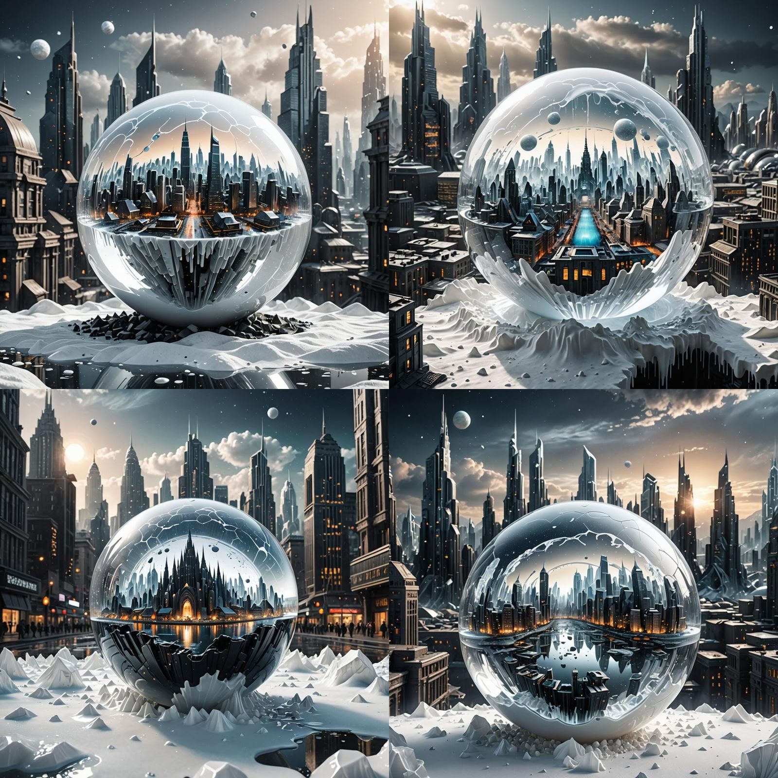 Glowing Futuristic City in Crystal Sphere