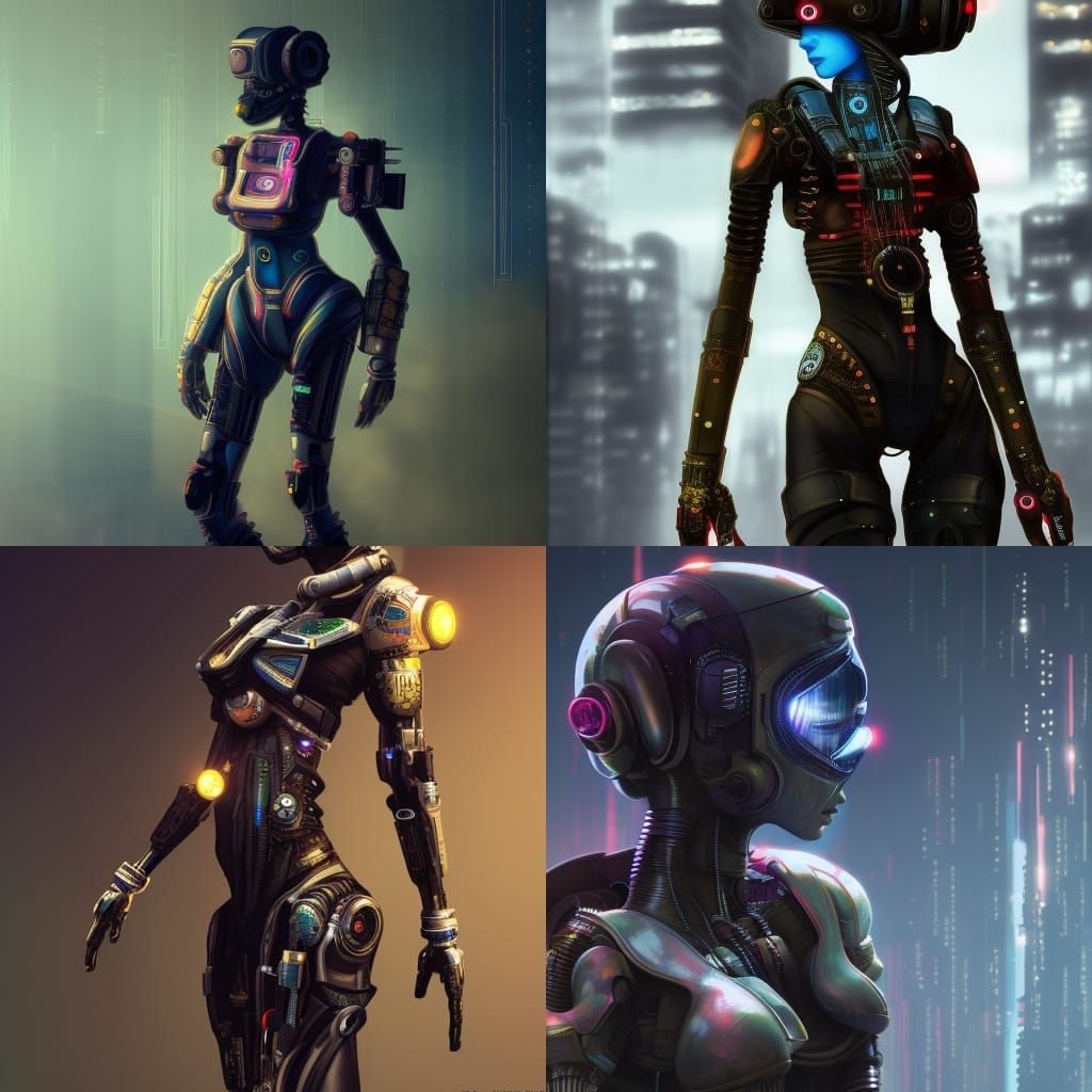 Cyberpunk Girl in Mech Punk Outfit, Digital Art