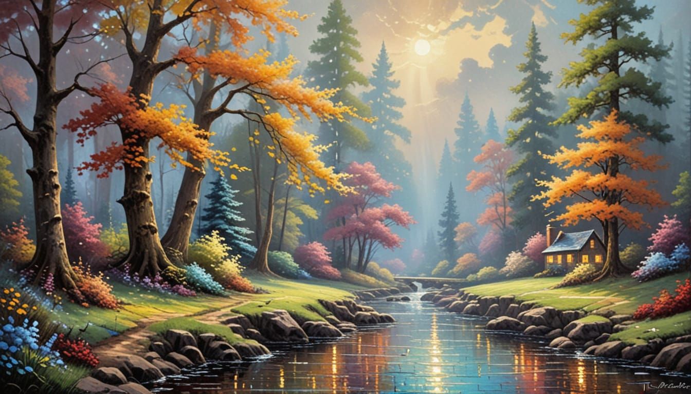 Ethereal Fantasy Autumn Landscape Painting