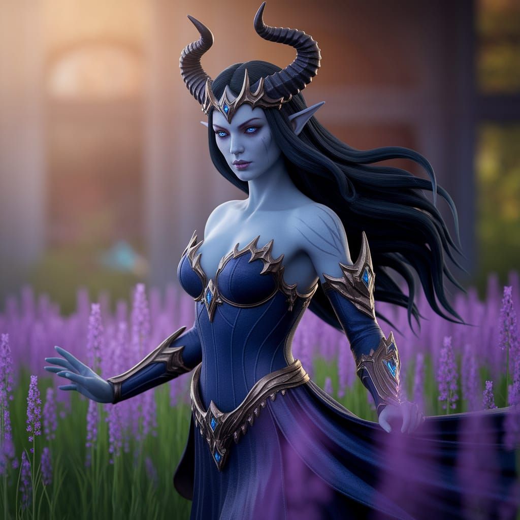 Lilith in Violet Flowers: Award-Winning Photograph