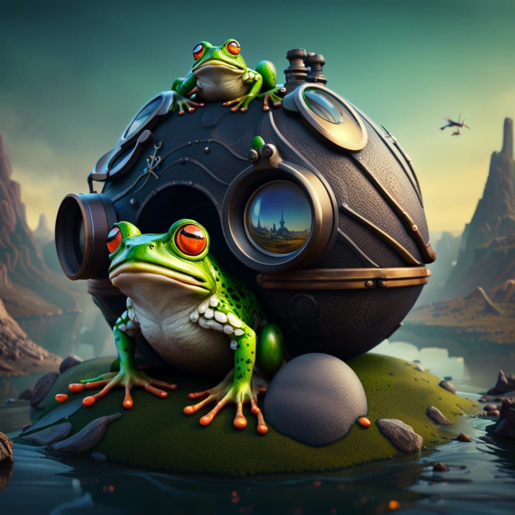 Frog on an egg #49 with binoculars