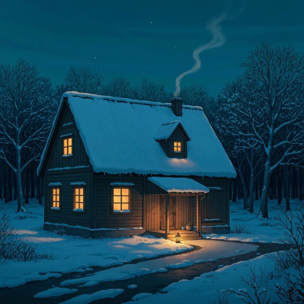 Cozy Winter House in Snow-Dusted Forest