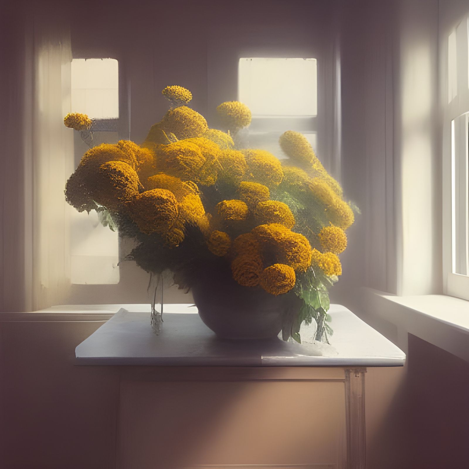 Radiant Light on Dried Flowers Still Life