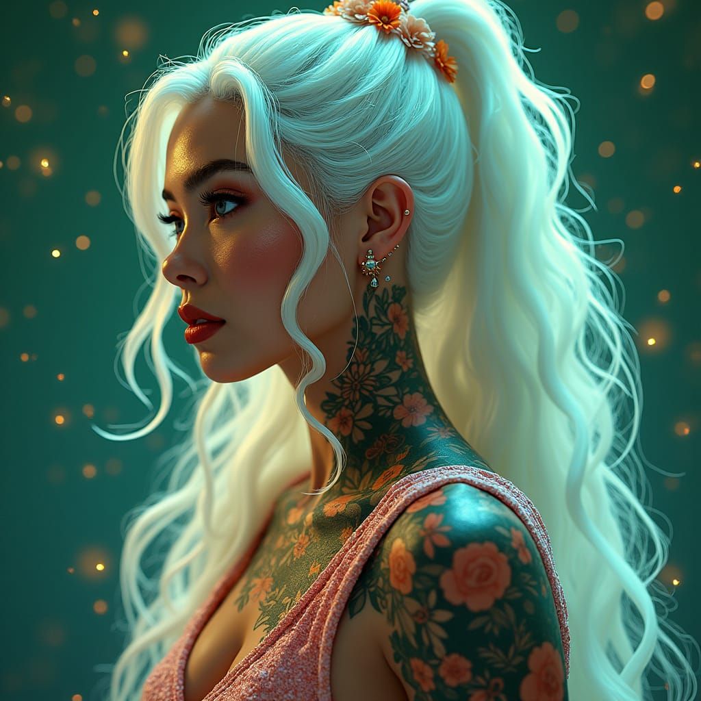 Cyberdelic Portrait of Model with Dragon Tattoos