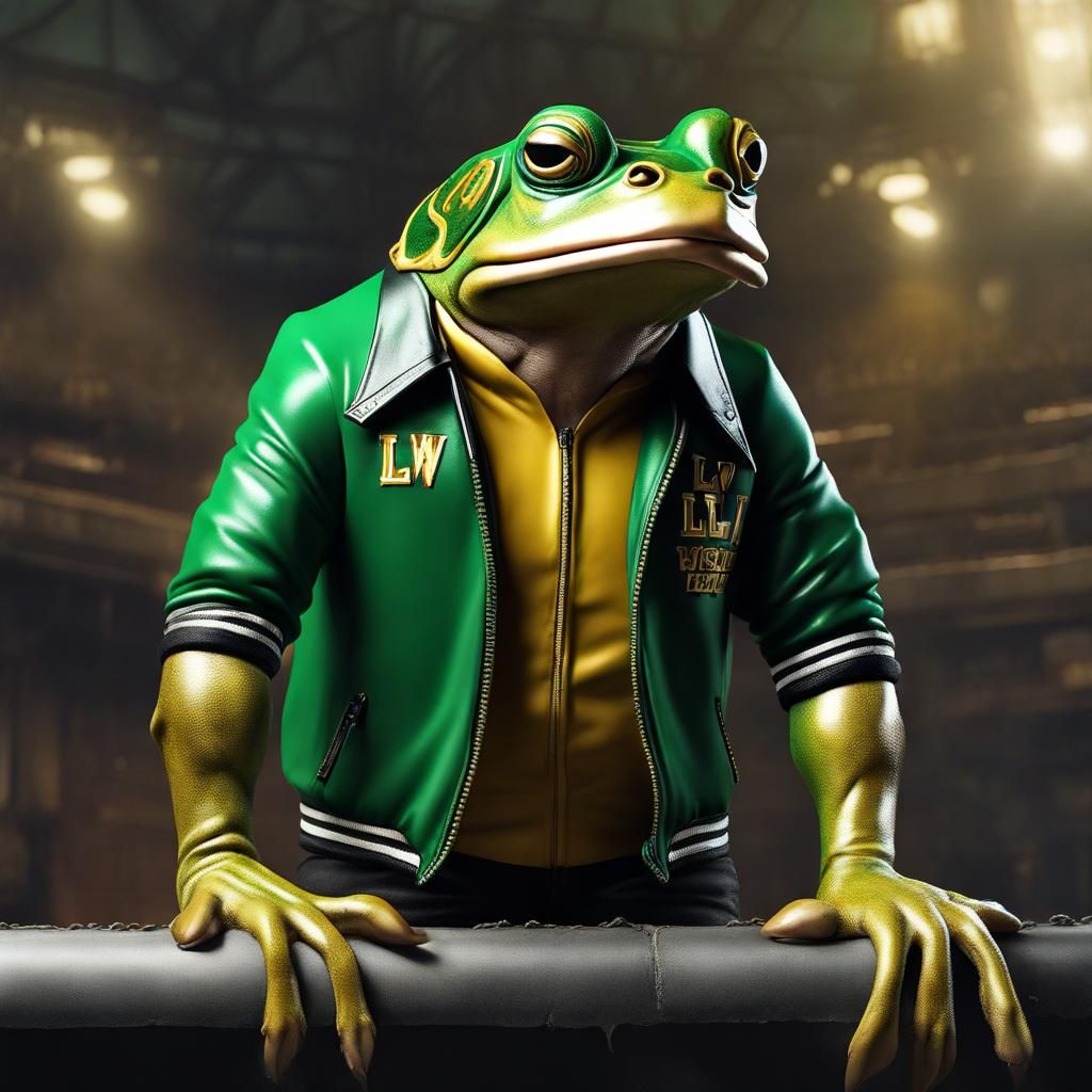 Bullfrog Mascot Art in Detailed Matte Painting Style
