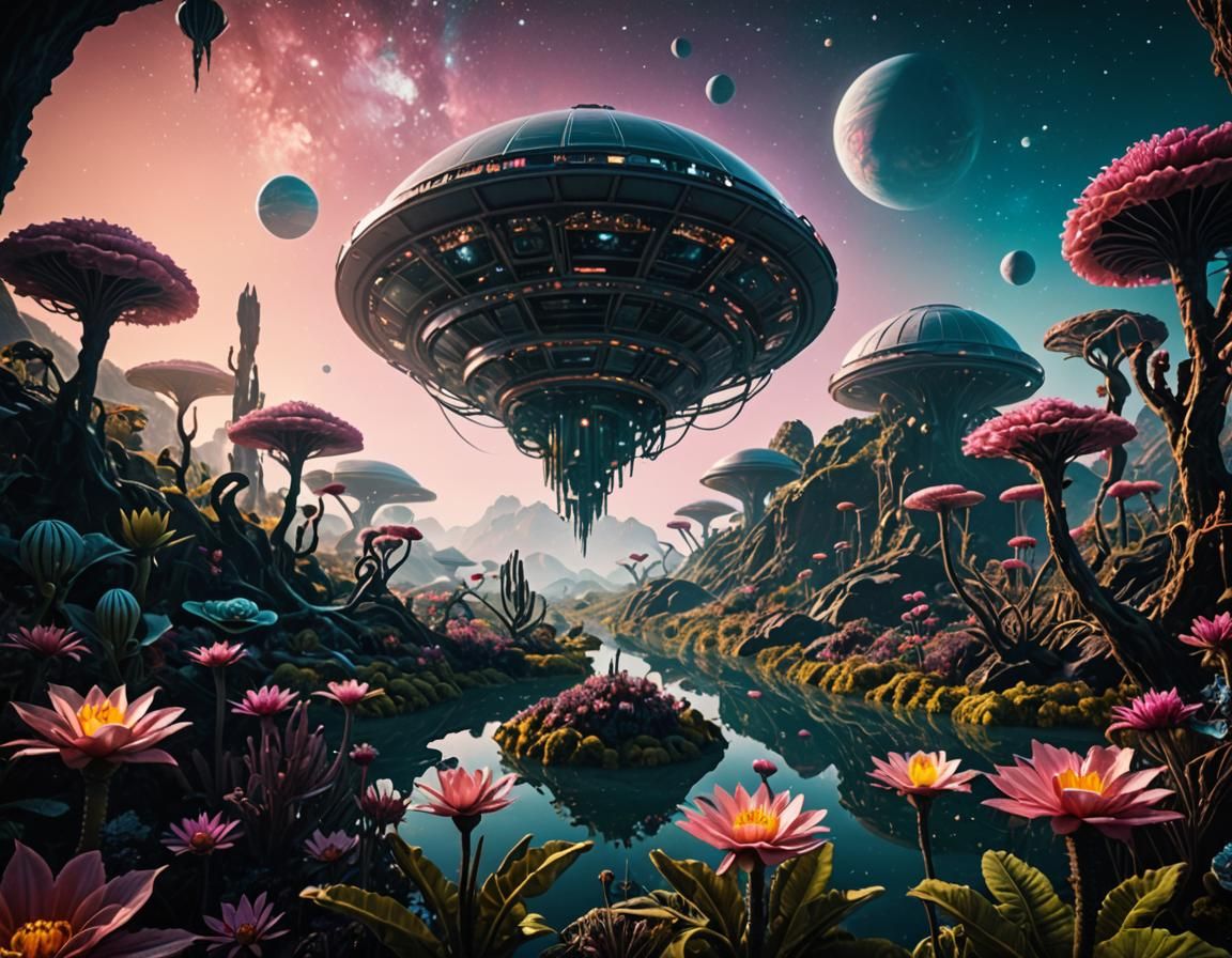 Surreal Alien Colony Sunrise on Kepler 42